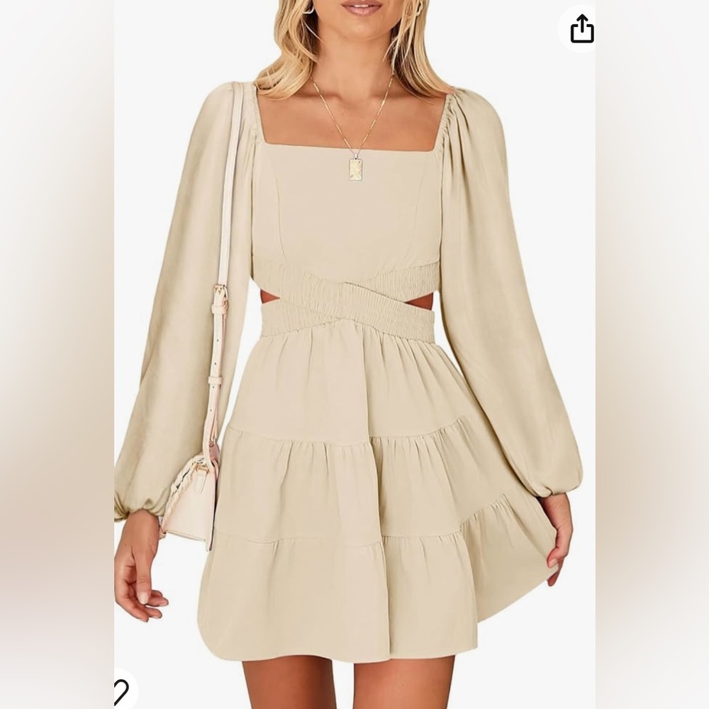 Womens Long Sleeves Cutout Square Neck Crossover Waist Mini Short Dresses XL NWT